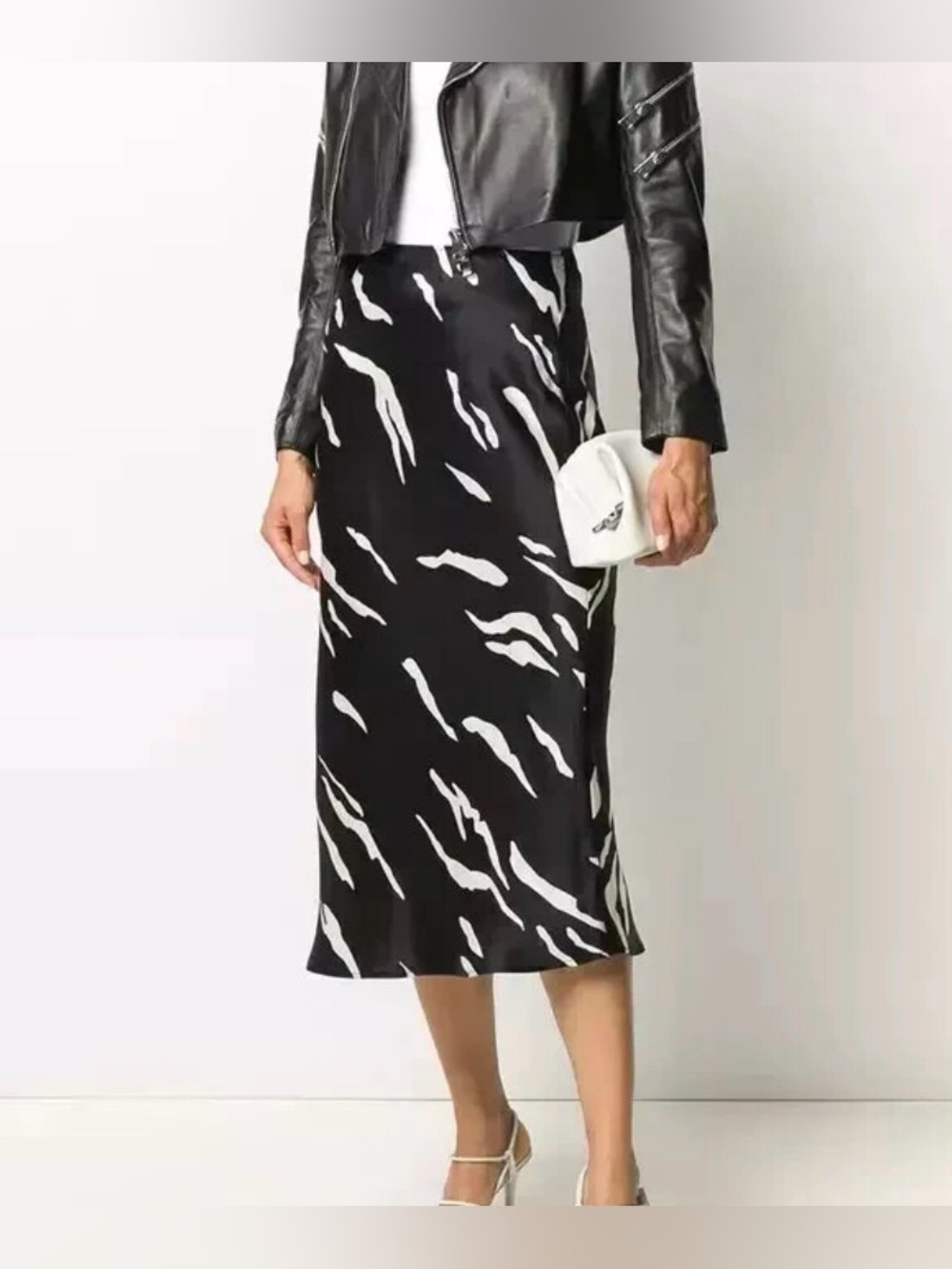 Reformation Pratt Silk Midi Skirt black white